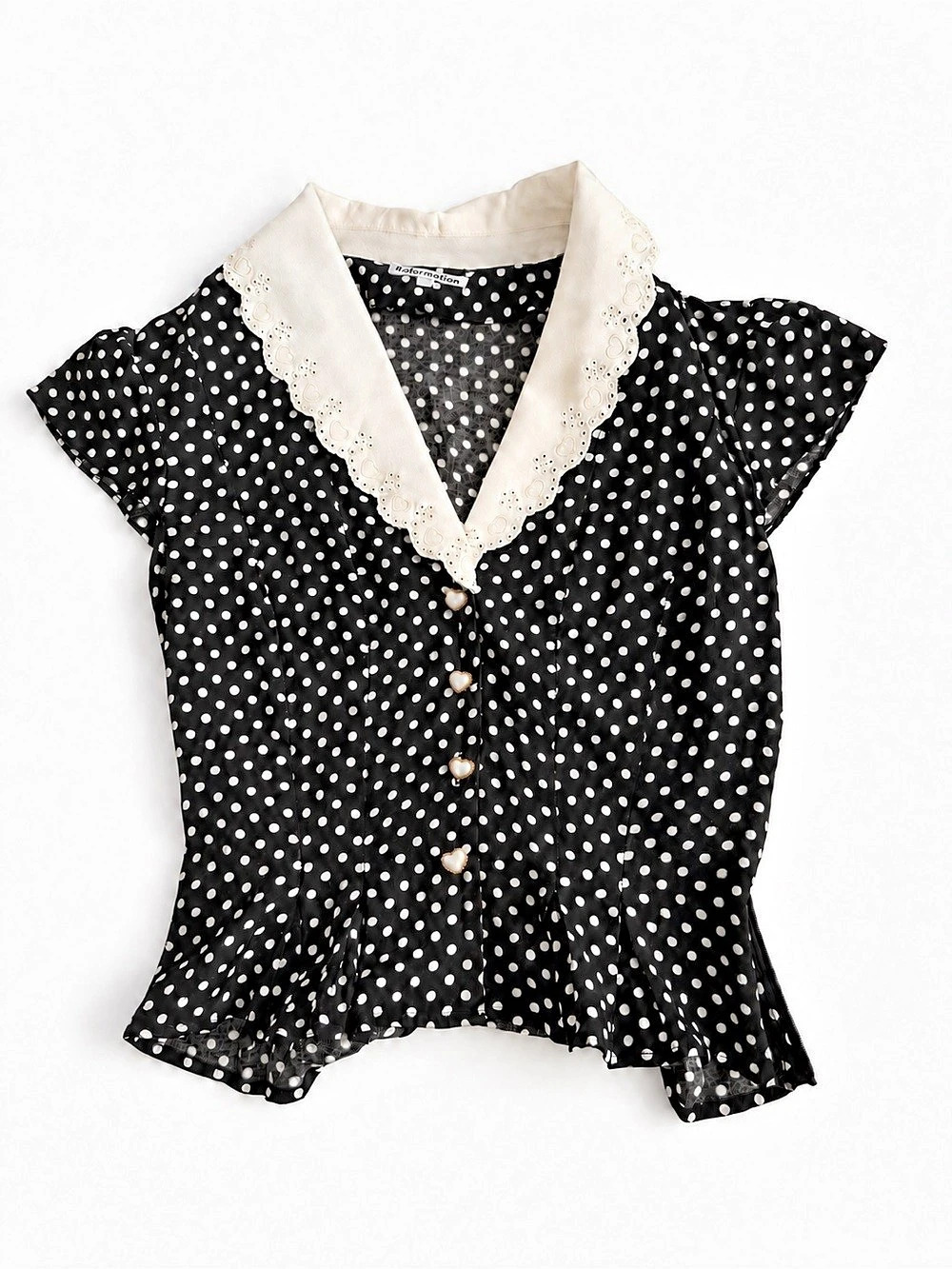 Reformation Palermo Polka Dot Heart Button Blouse – Size 2